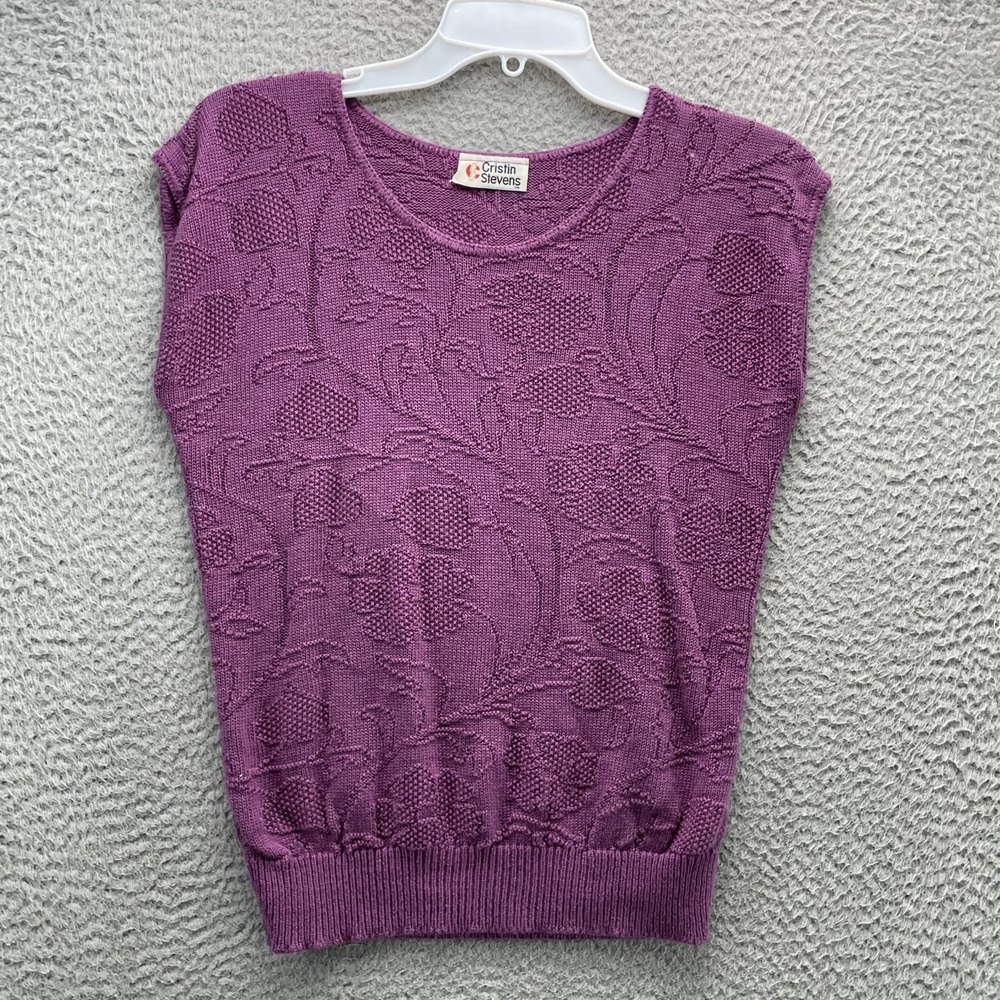 VTG‎ Cristin Stevens Sweater Top Women's Medium Knit Floral Chic 90s Office Corp